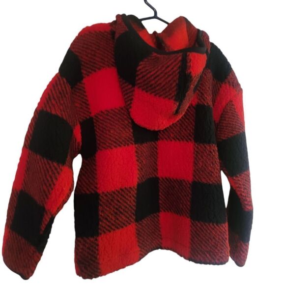 Old Navy Boys Hooded Plaid Jacket Black And Red - Picture 6 of 12